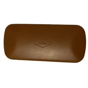 Fossil Brown Leather Hard Eyeglasses Sunglasses Case 6 x 2.75 x 1.25